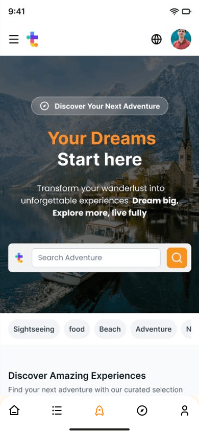 Thrila traveler discovery screen