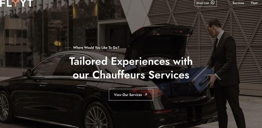 Flyyt chauffeur website hero with premium vehicle photography